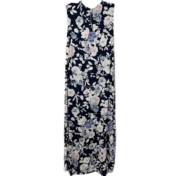 J.Jill Navy Multicolored Floral Print Size Medium Maxi Dress - Picture 3 of 16